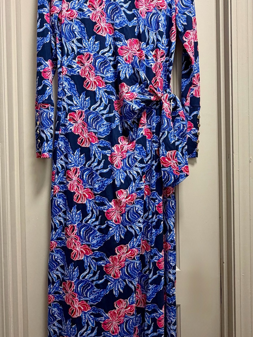 Lilly Pulitzer Bryson Maxi Dress Women’s Medium Low Tide Navy Floral Long Sleeve - Picture 2 of 11